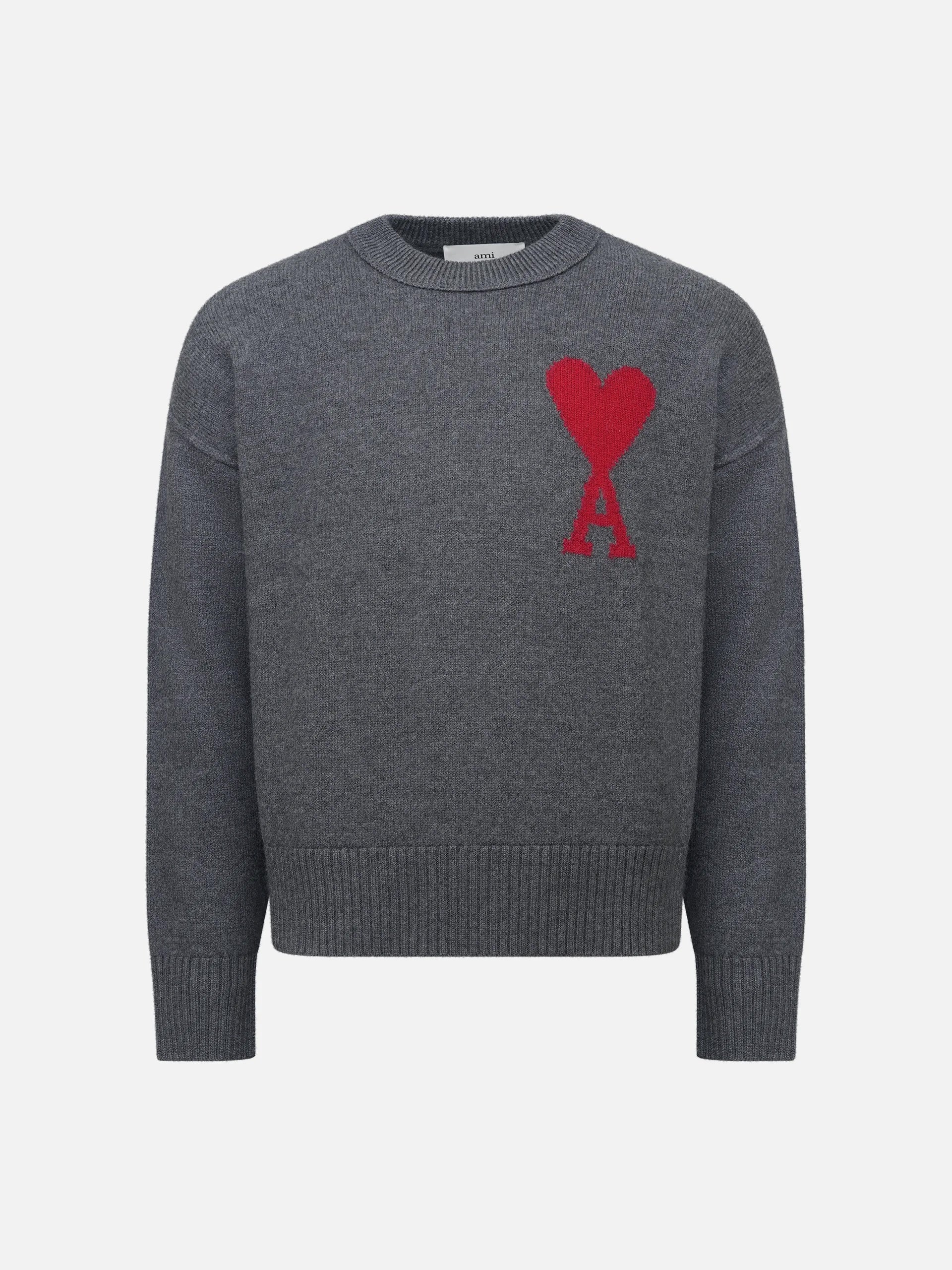 AMI PARIS - Pullover Ami De Coeur mit rotem Logo in Grau - Grey