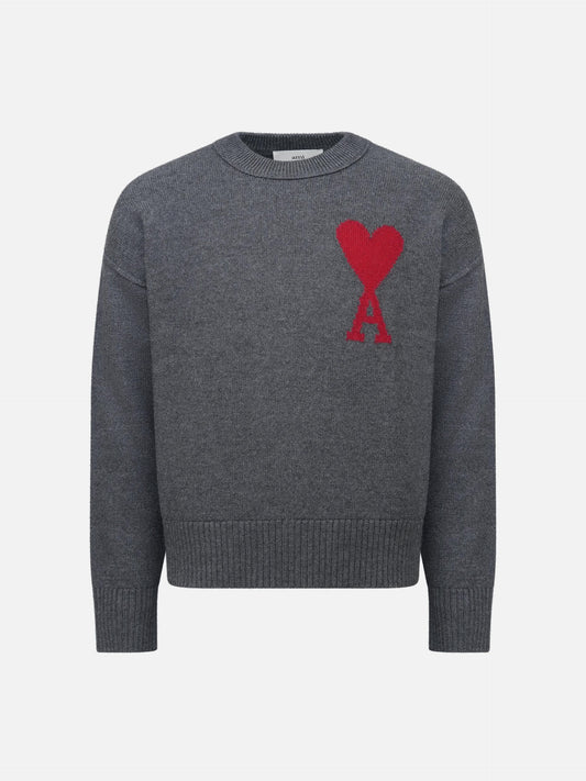 AMI PARIS - Pullover Ami De Coeur mit rotem Logo in Grau - Grey