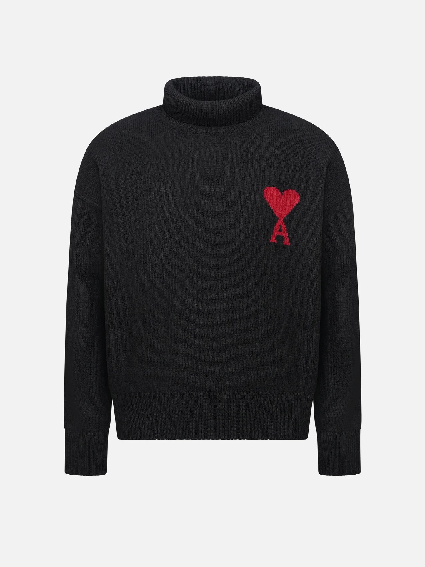 AMI PARIS - Rollkragenpullover Ami De Coeur mit Logo in Schwarz / Rot - Black / Red