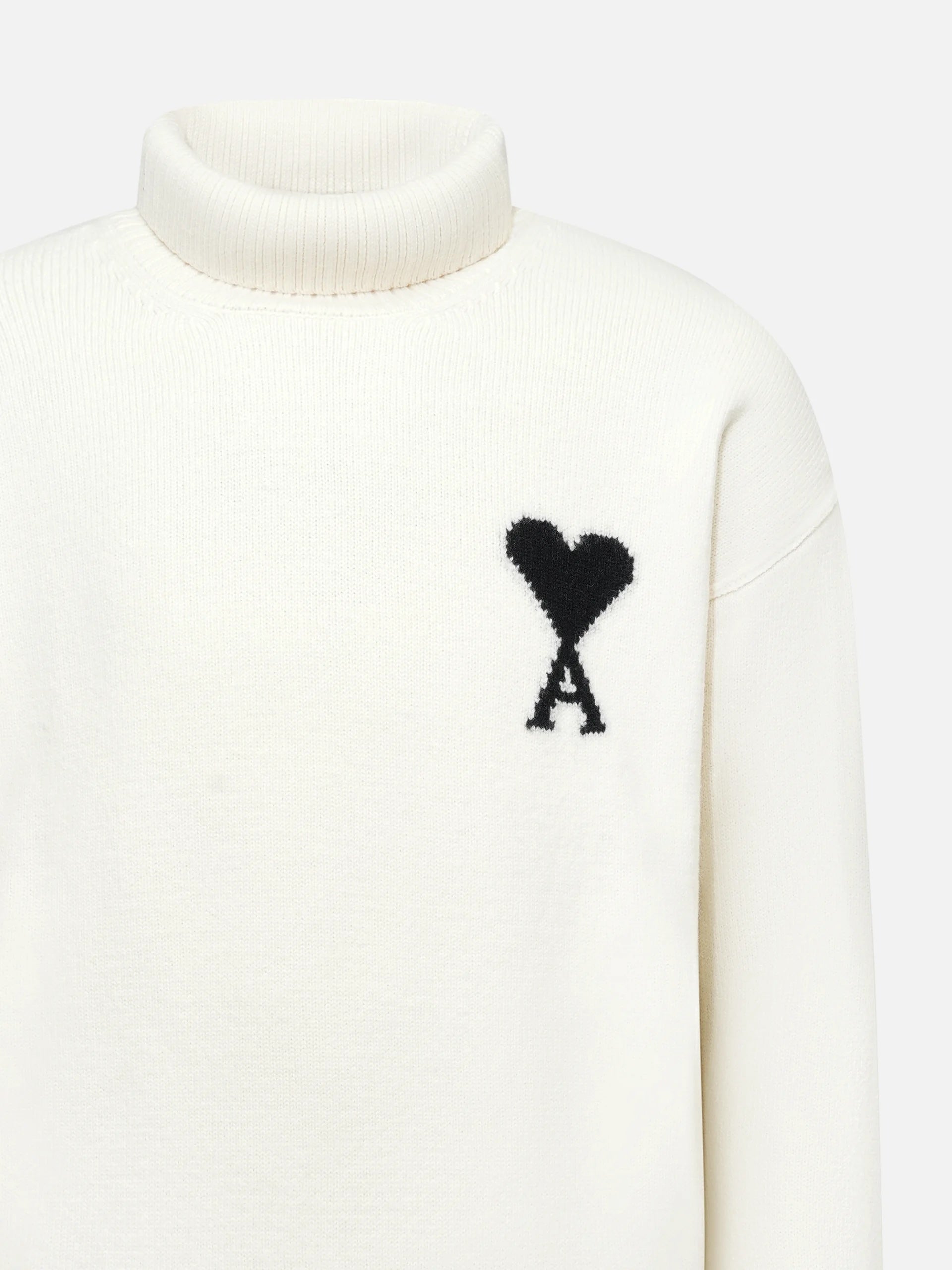 AMI PARIS - Rollkragenpullover Ami De Coeur mit Logo in Weiß / Schwarz - White / Black