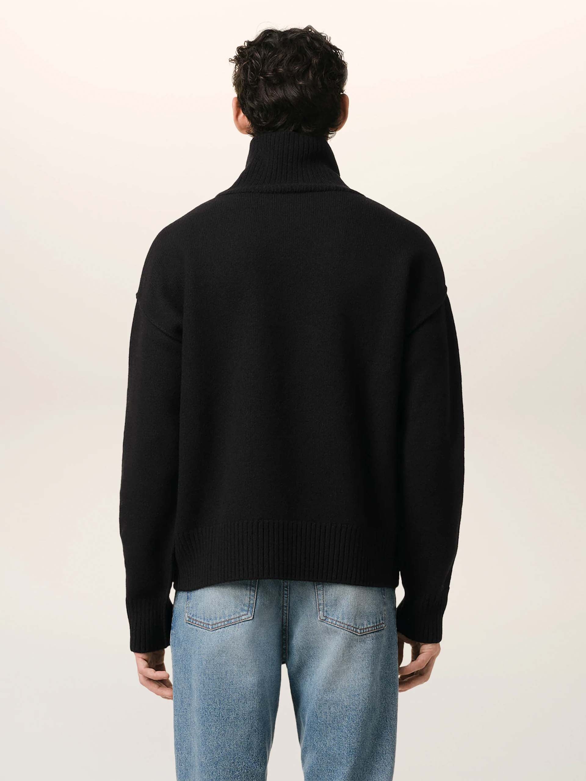 AMI PARIS - Rollkragenpullover Ami De Coeur mit Logo in Schwarz / Rot - Black / Red