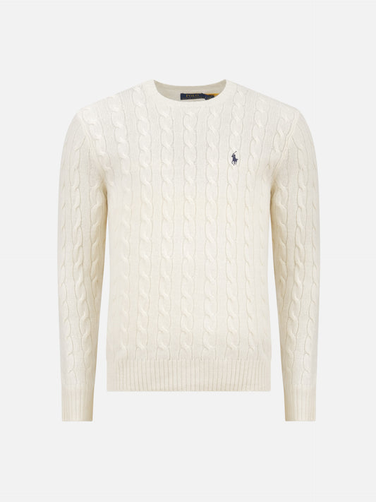 Polo Ralph Lauren – Woll-Kaschmir-Pullover mit Zopfmuster Cremeweiß - Cream White