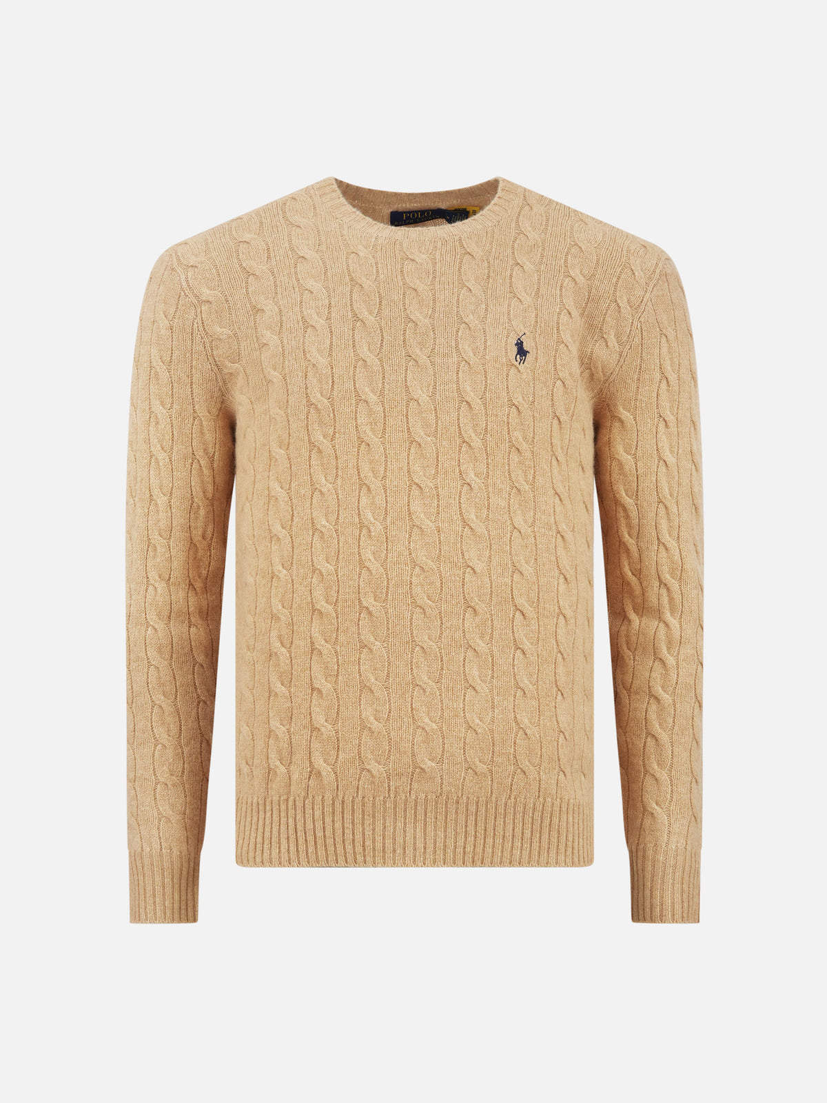 Polo Ralph Lauren – Woll-Kaschmir-Pullover mit Zopfmuster Camel Beige