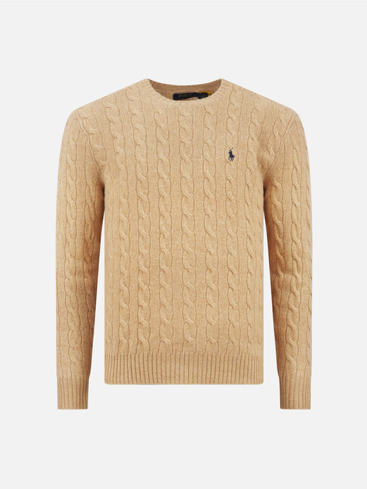 Polo Ralph Lauren – Woll-Kaschmir-Pullover mit Zopfmuster Camel Beige