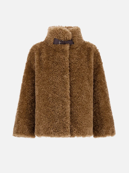 HERNO - Cape aus Faux-Shearling für Damen in Camel Beige