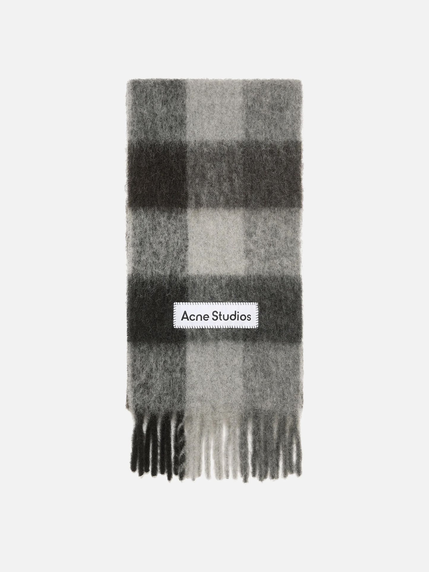 ACNE STUDIOS - Karierter Schal mit Logo-Patch in Schwarz / Grau - Black / Grey