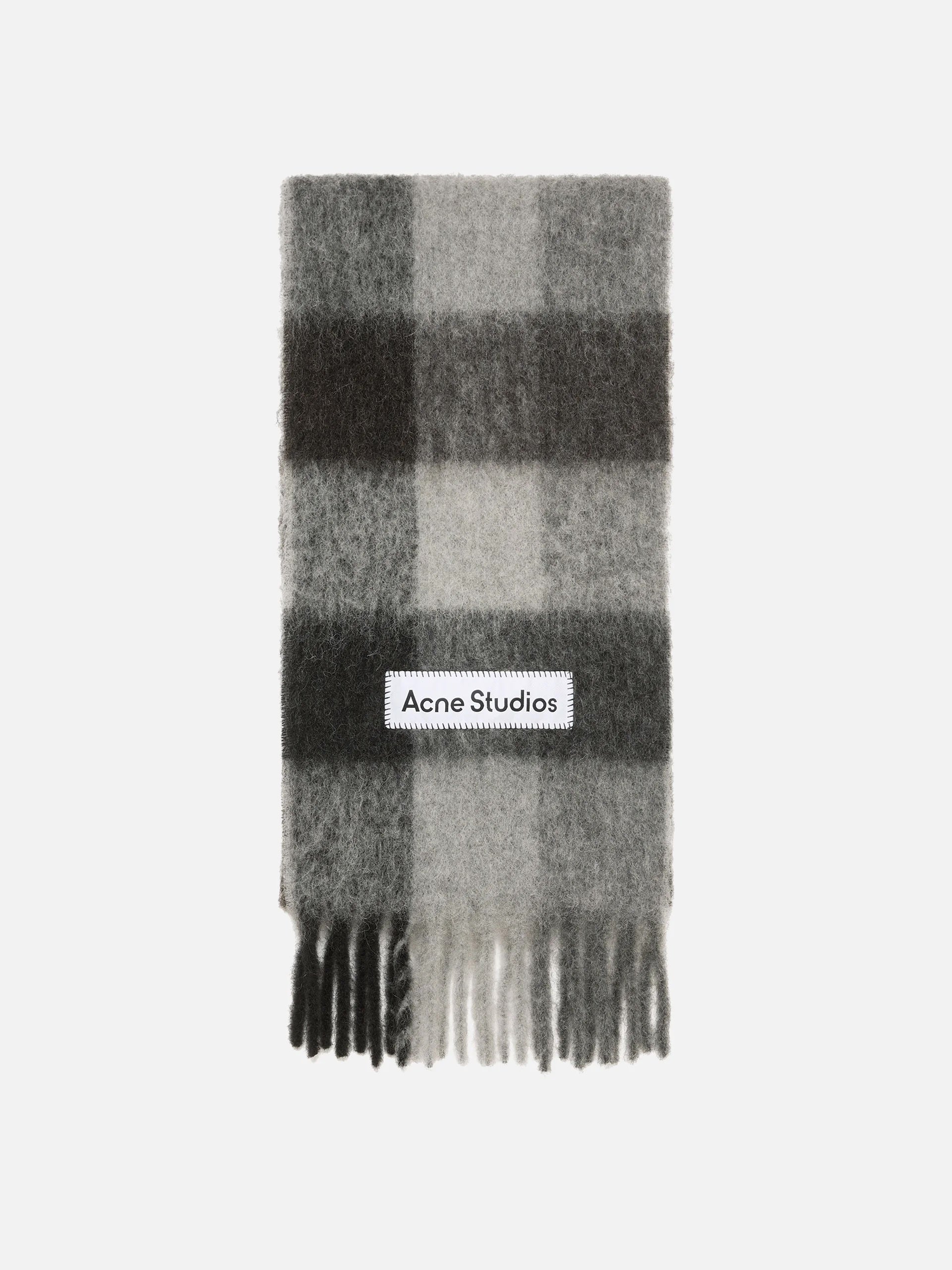 ACNE STUDIOS - Karierter Schal mit Logo-Patch in Schwarz / Grau - Black / Grey