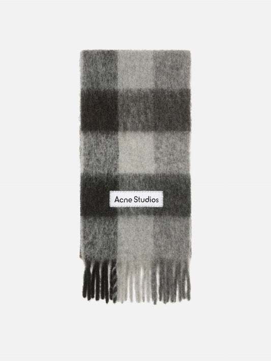 ACNE STUDIOS - Karierter Schal mit Logo-Patch in Schwarz / Grau - Black / Grey