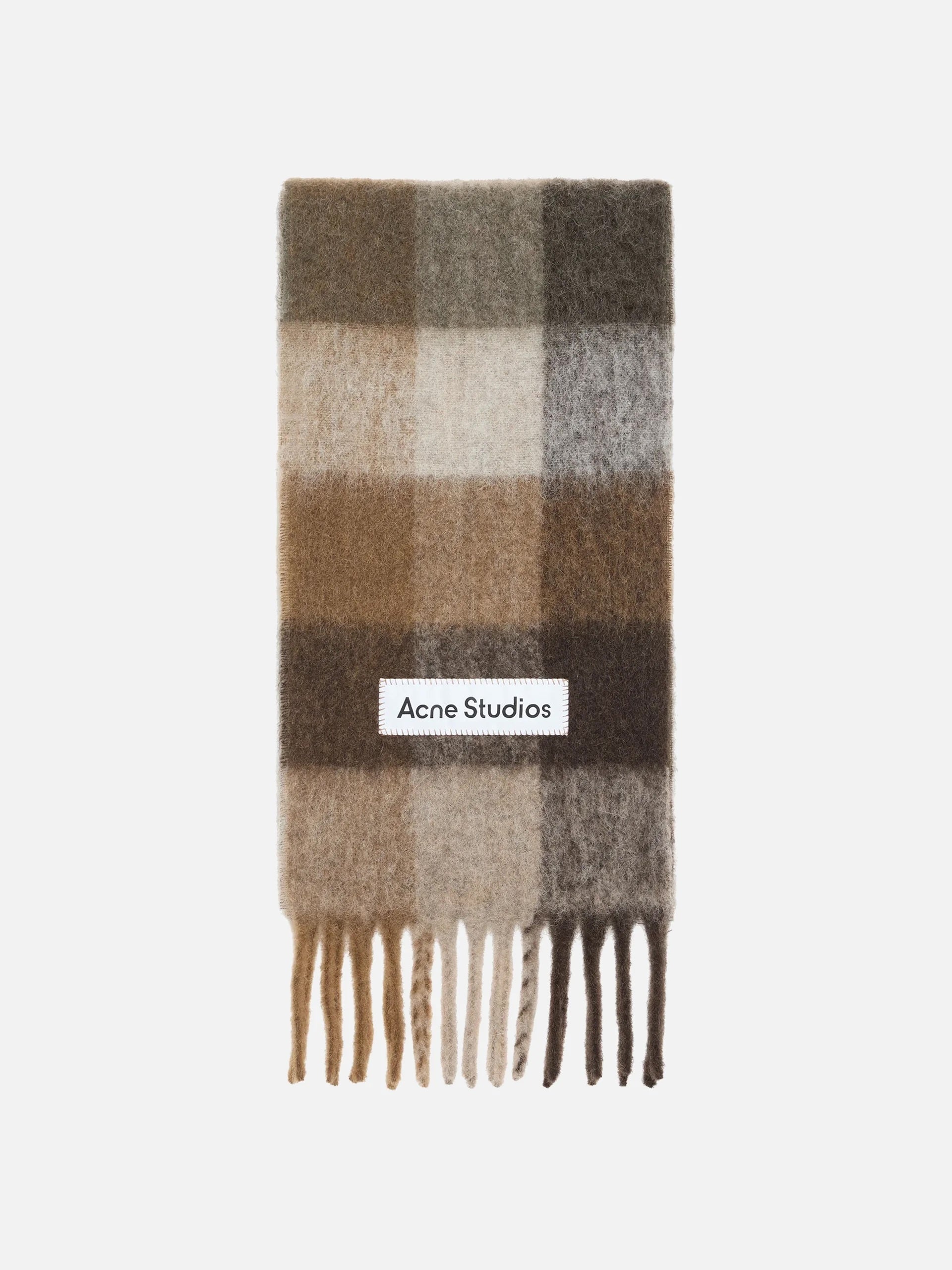 ACNE STUDIOS - Karierter Schal mit Logo-Patch in Braun / Weiß - Brown / White