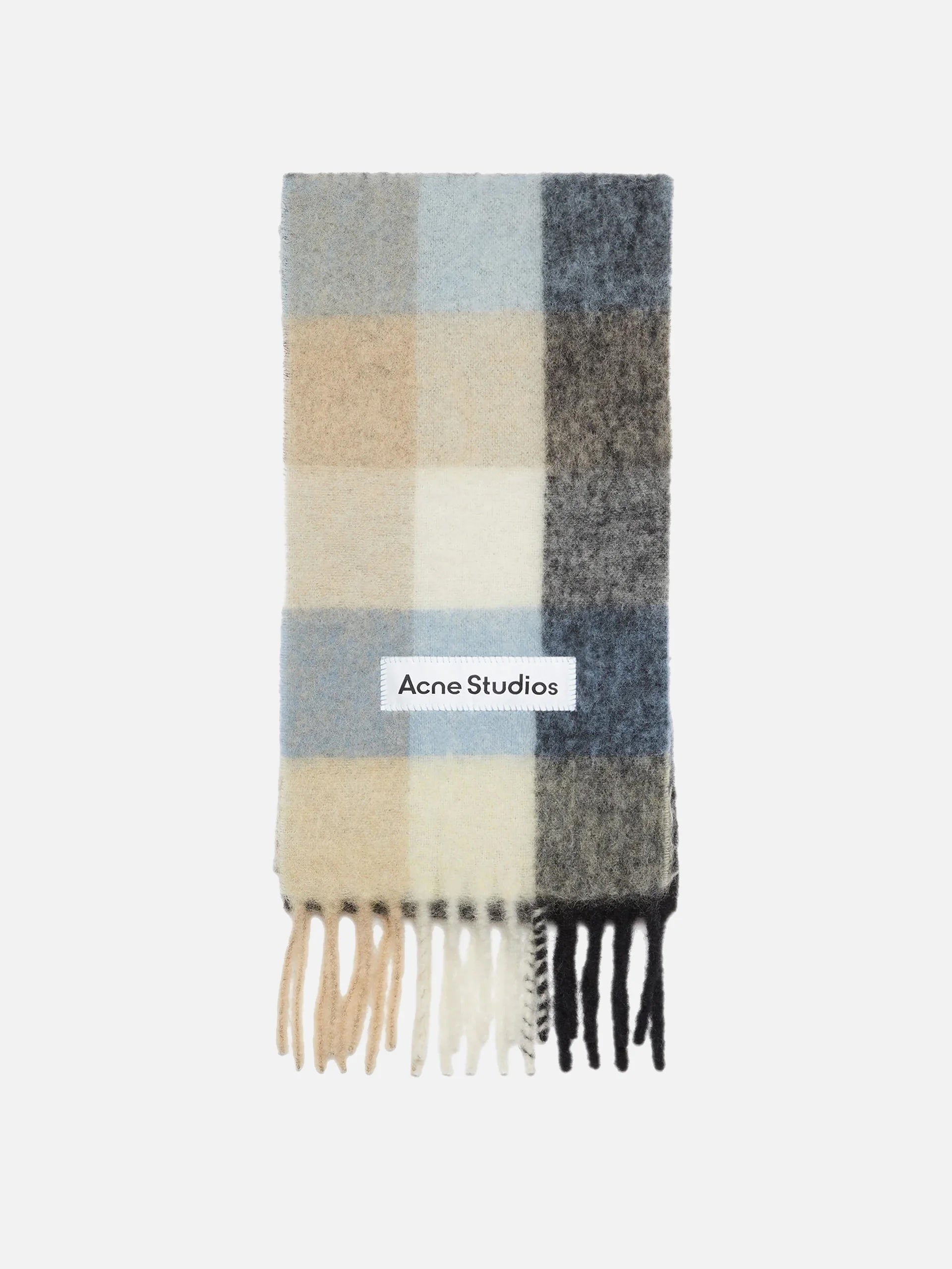 ACNE STUDIOS - Karierter Schal mit Logo-Patch in Blau / Beige / Schwarz - Blue / Beige / Black