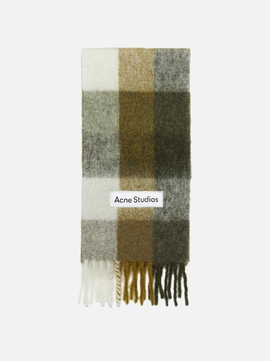 ACNE STUDIOS - Karierter Schal mit Logo-Patch in Taupe / Grün / Schwarz - Taupe / Green / Black