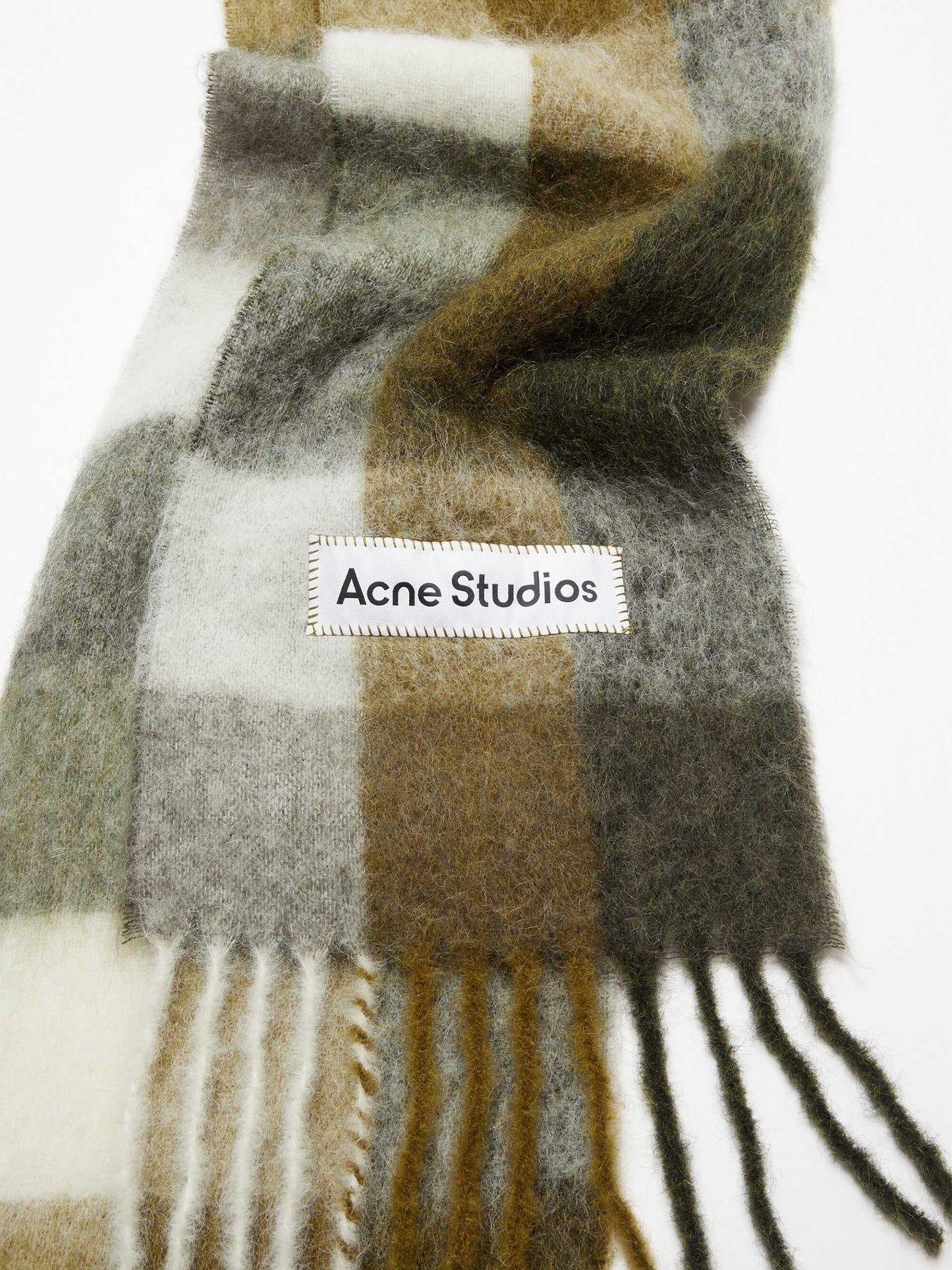 ACNE STUDIOS - Karierter Schal mit Logo-Patch in Taupe / Grün / Schwarz - Taupe / Green / Black