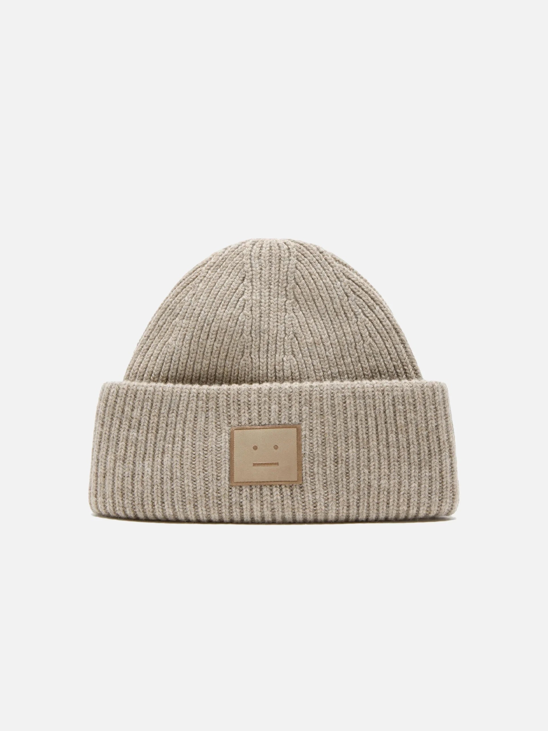 ACNE STUDIOS - Mütze mit Face Logo aus Wollgemisch in Taupe Melange
