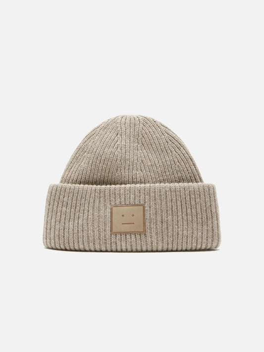 ACNE STUDIOS - Mütze mit Face Logo aus Wollgemisch in Taupe Melange