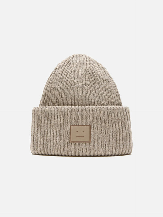 ACNE STUDIOS - Beanie mit Face Logo aus Wollgemisch in Taupe Melange