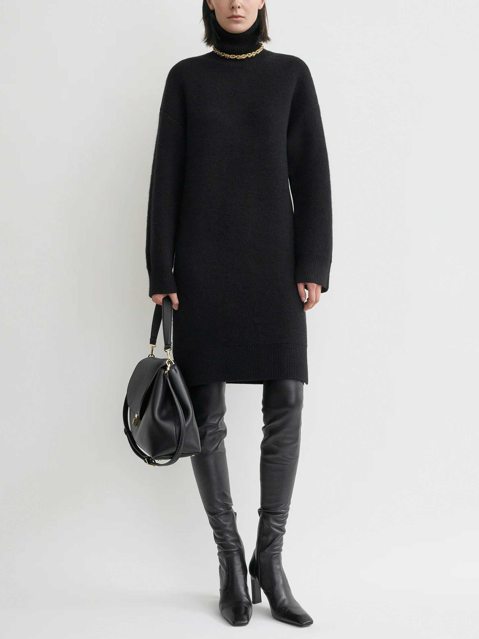 Strickkleid Damen Rollkragen Maxi-Strickkleid Mit Rollkragen Grau