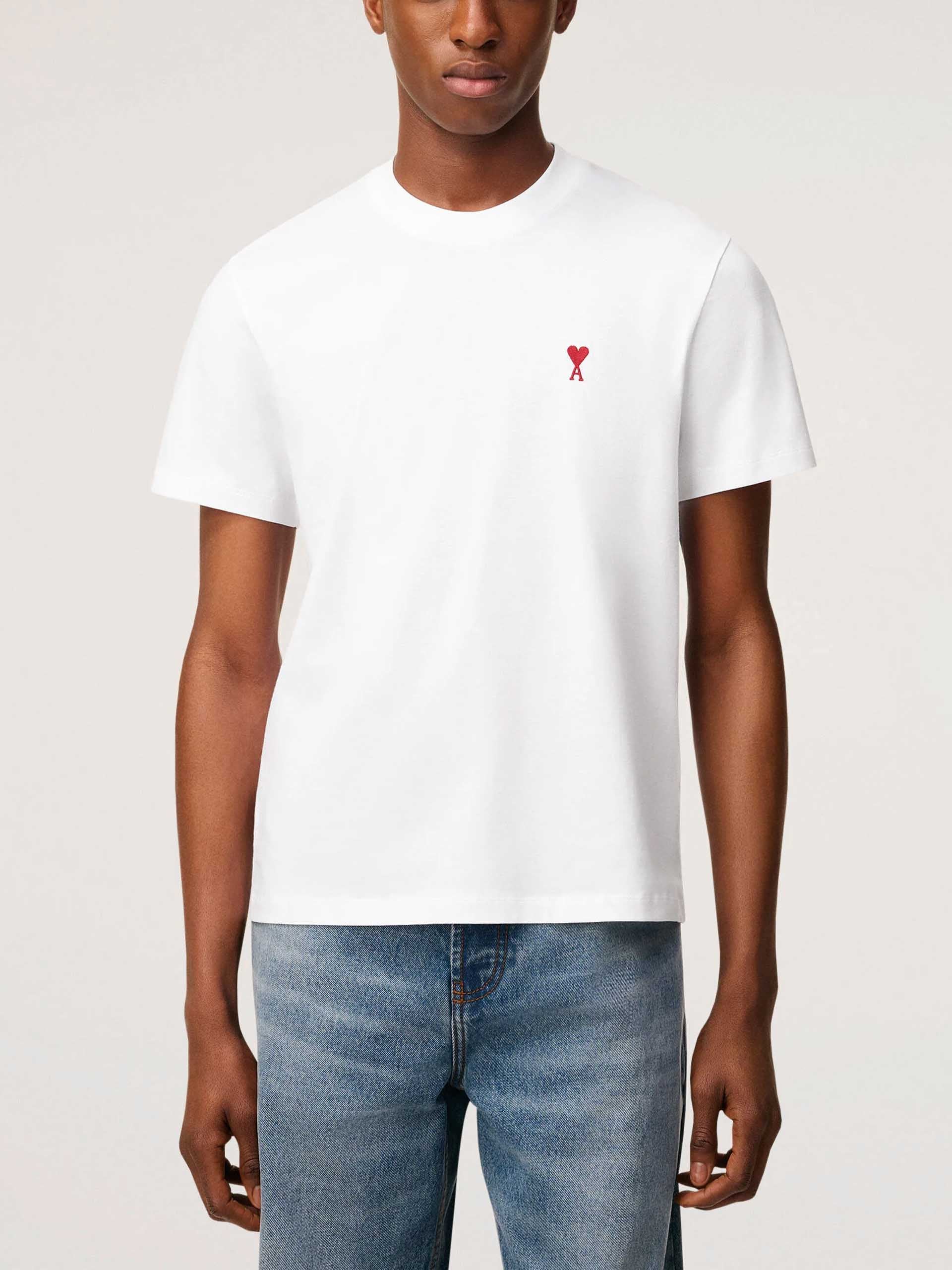 AMI PARIS - Basic T-Shirt mit rotem Ami De Coeur Logo Weiß - White