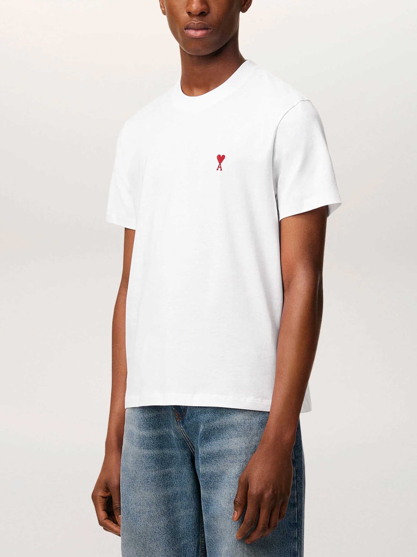 AMI PARIS - Basic T-Shirt mit rotem Ami De Coeur Logo Weiß - White