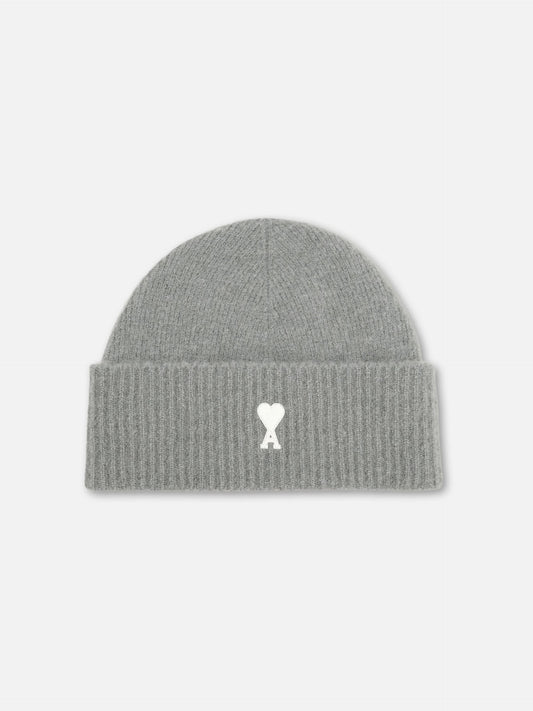 AMI PARIS - Ami De Coeur Mütze aus Alpakastrick in Grau / Off-White - Grey / Off-White