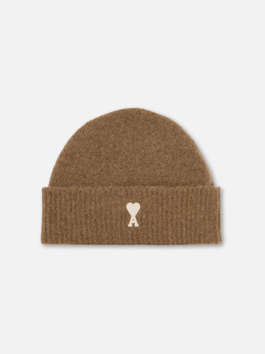 AMI PARIS - Ami De Coeur Mütze aus Alpakastrick in Braun / Off-White - Brown / Off-White