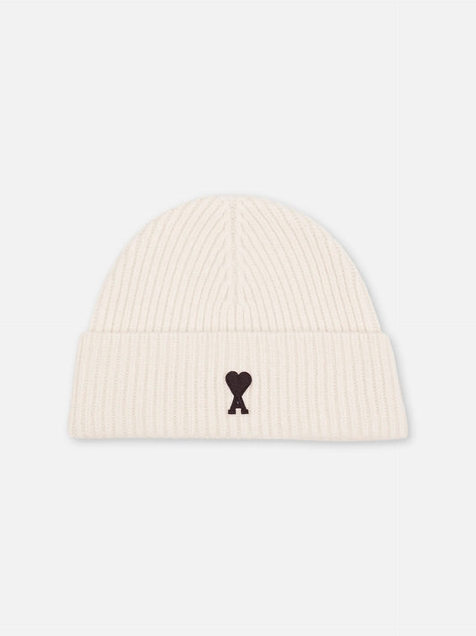 AMI PARIS - Ami De Coeur Mütze aus Merinowolle in Off-White / Schwarz - Off-White / Black