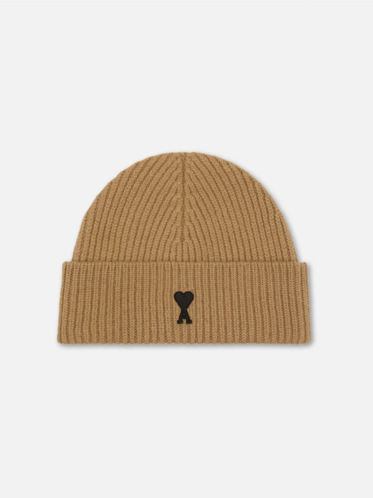 AMI PARIS - Ami De Coeur Mütze aus Merinowolle in Camel / Schwarz - Camel / Black