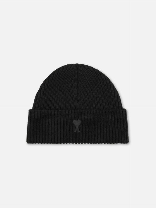 AMI PARIS - Ami De Coeur Mütze aus Merinowolle in Schwarz / Schwarz - Black / Black