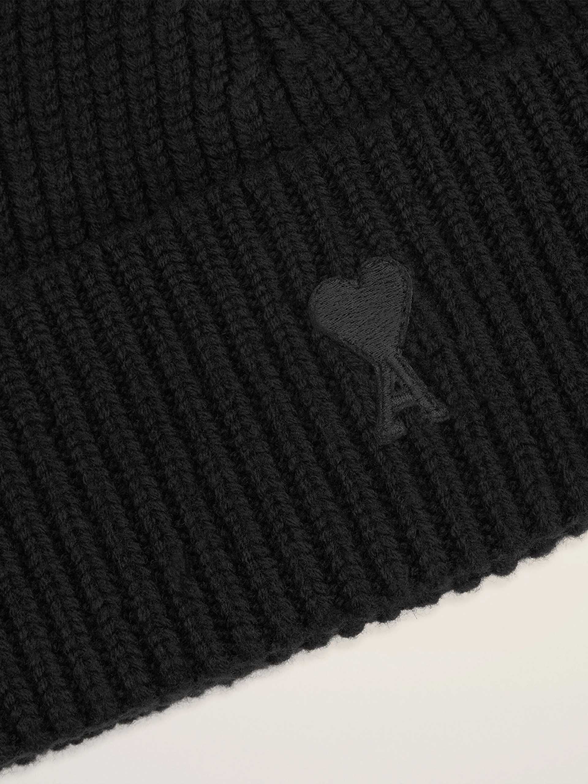 AMI PARIS - Ami De Coeur Mütze aus Merinowolle in Schwarz / Schwarz - Black / Black