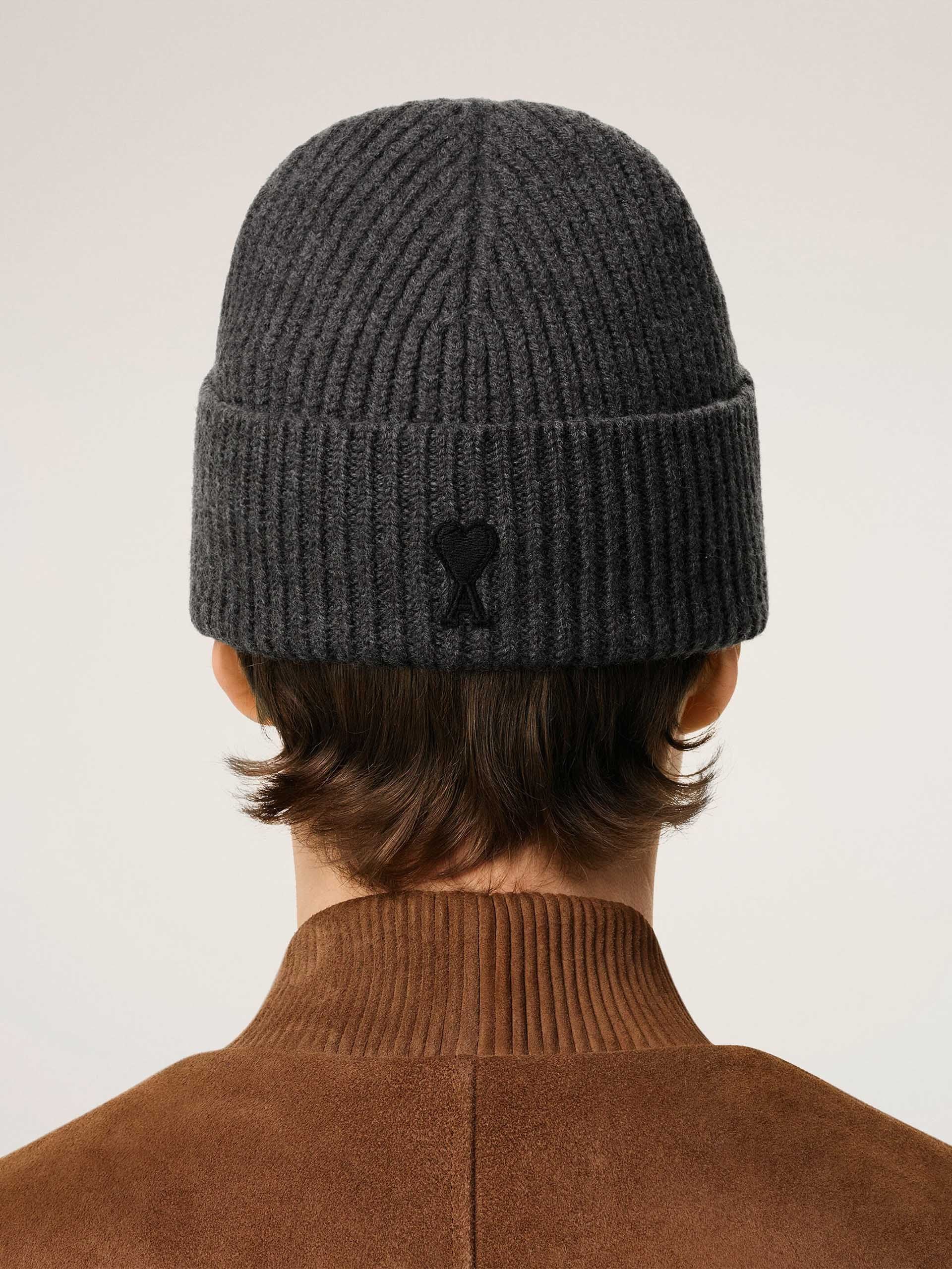 AMI PARIS - Ami De Coeur Mütze aus Merinowolle in Grau / Schwarz - Grey / Black