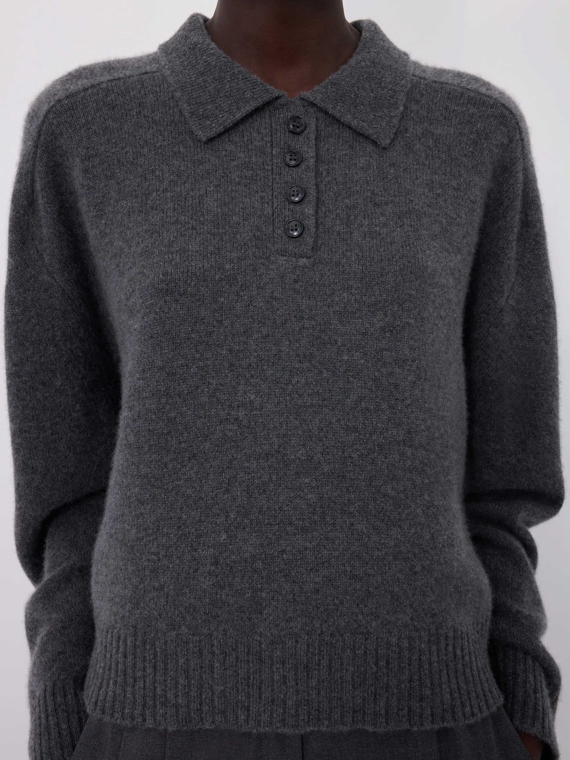 LOULOU DE SAISON - Homere Polo-Pullover für Damen in Anthrazit Grau - Anthracite grey