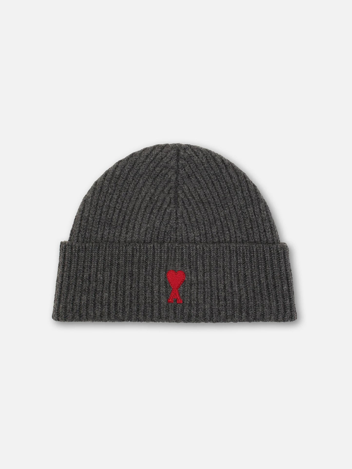 AMI PARIS - Ami De Coeur Mütze aus Merinowolle in Grau / Rot - Grey / Red