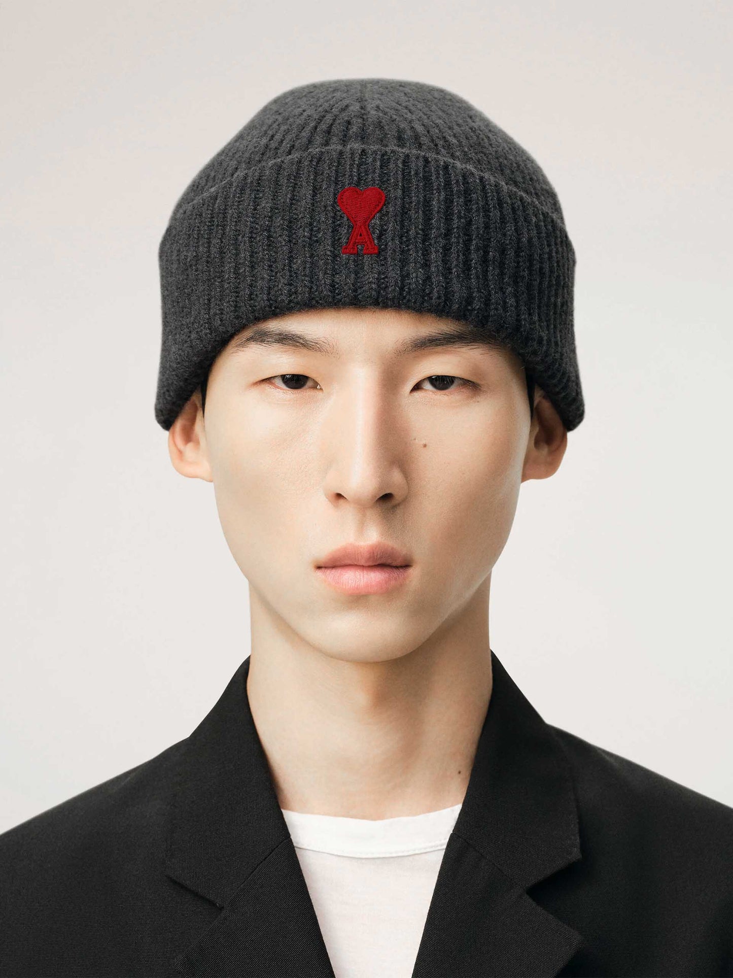 AMI PARIS - Ami De Coeur Mütze aus Merinowolle in Grau / Rot - Grey / Red