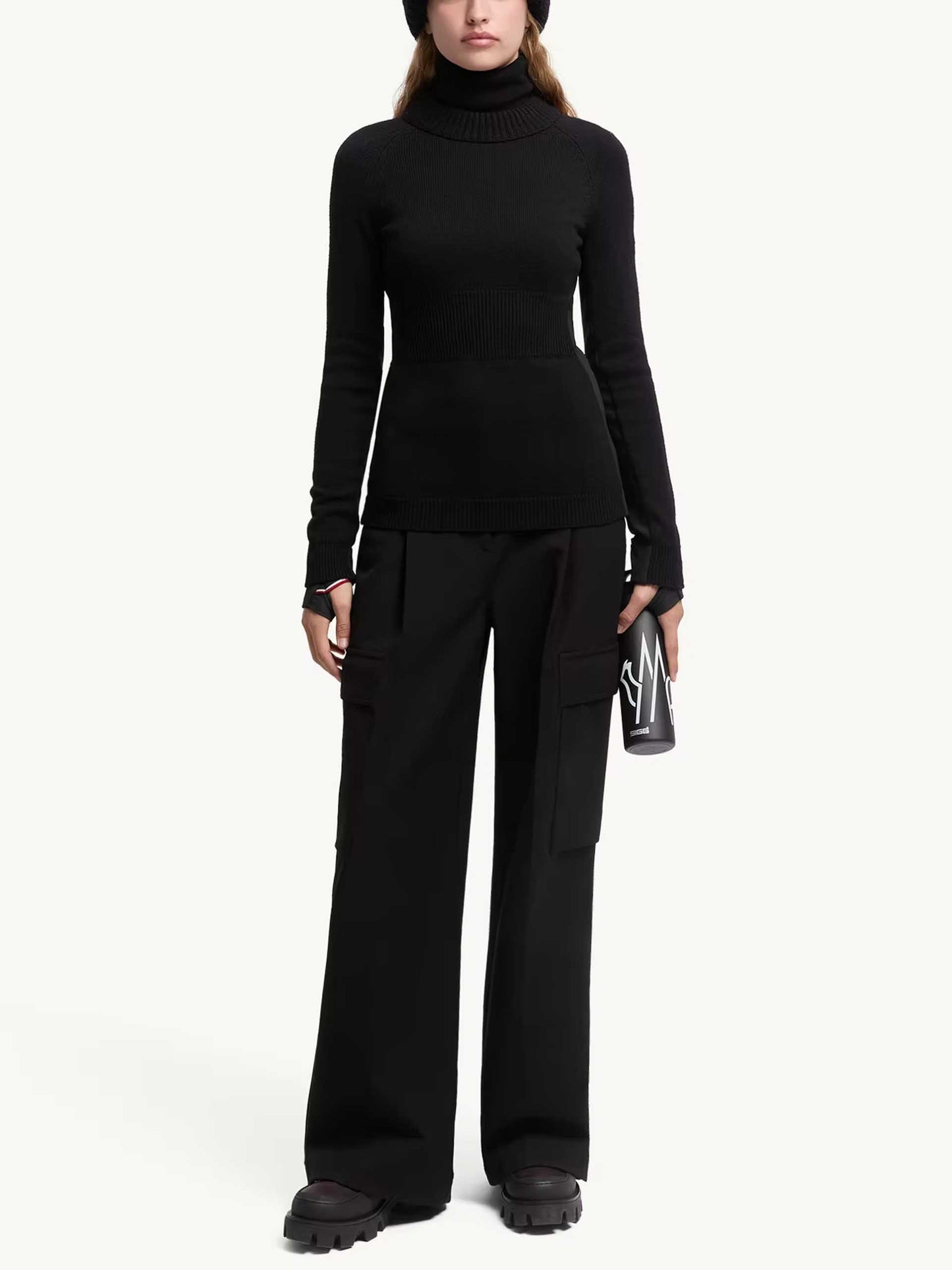 MONCLER GRENOBLE - Rollkragenpullover aus Wolle für Damen in Schwarz - Black