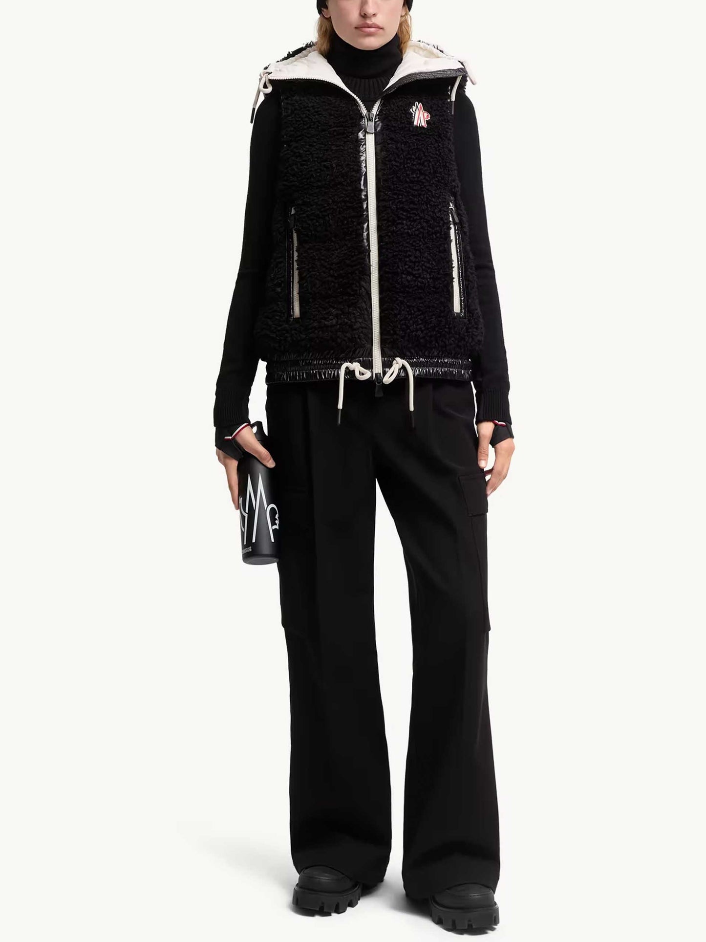 MONCLER GRENOBLE - Daunenweste aus Teddy-Fleece für Damen in Schwarz - Black