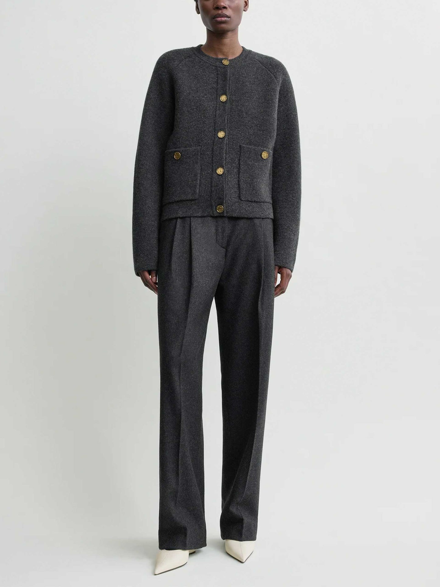 TOTEME - Hammered Button Cardigan in Charcoal Melange