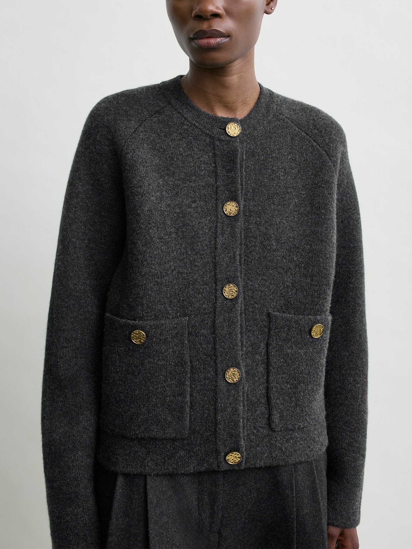 TOTEME - Hammered Button Cardigan in Charcoal Melange