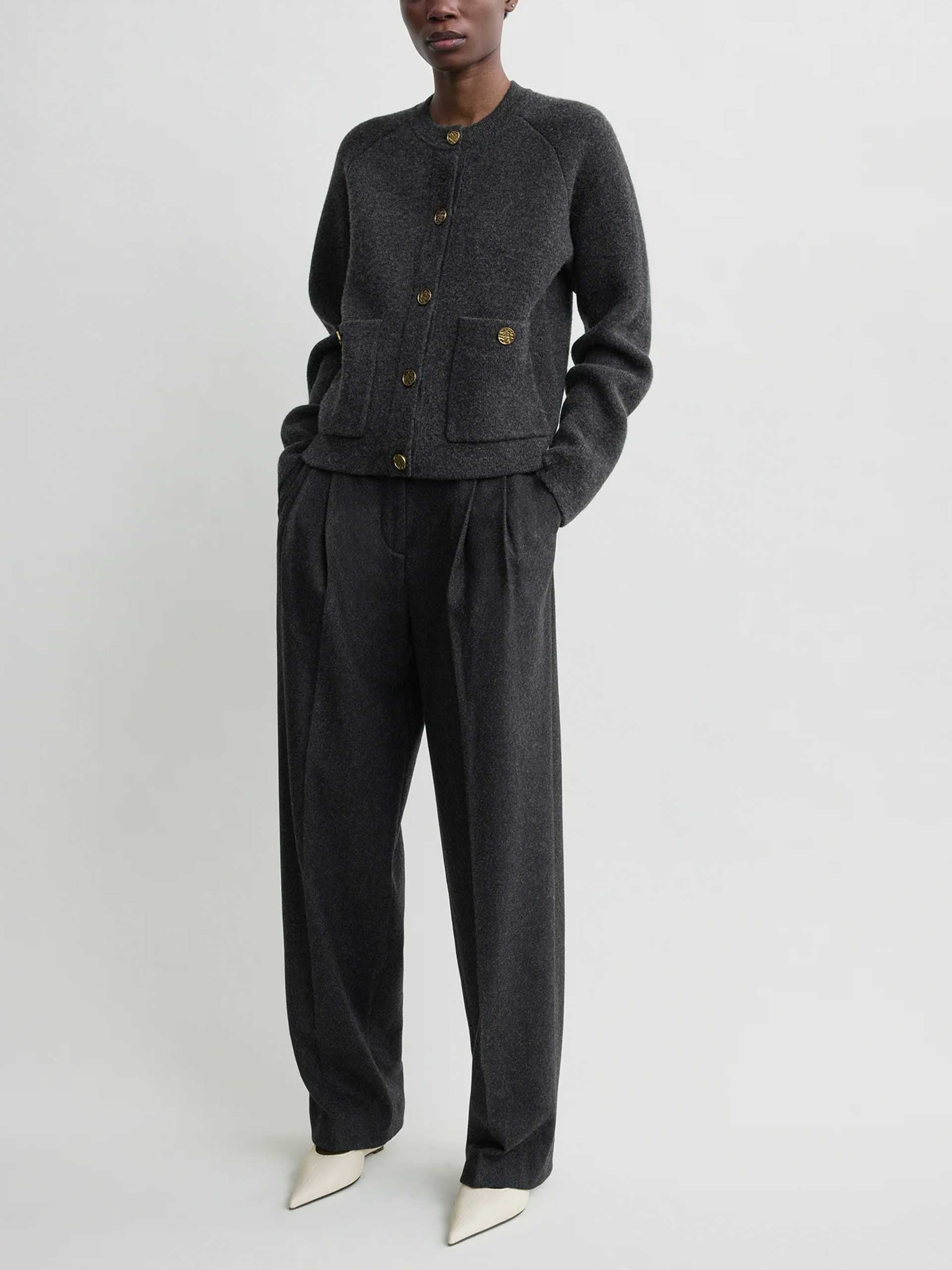 TOTEME - Hammered Button Cardigan in Charcoal Melange