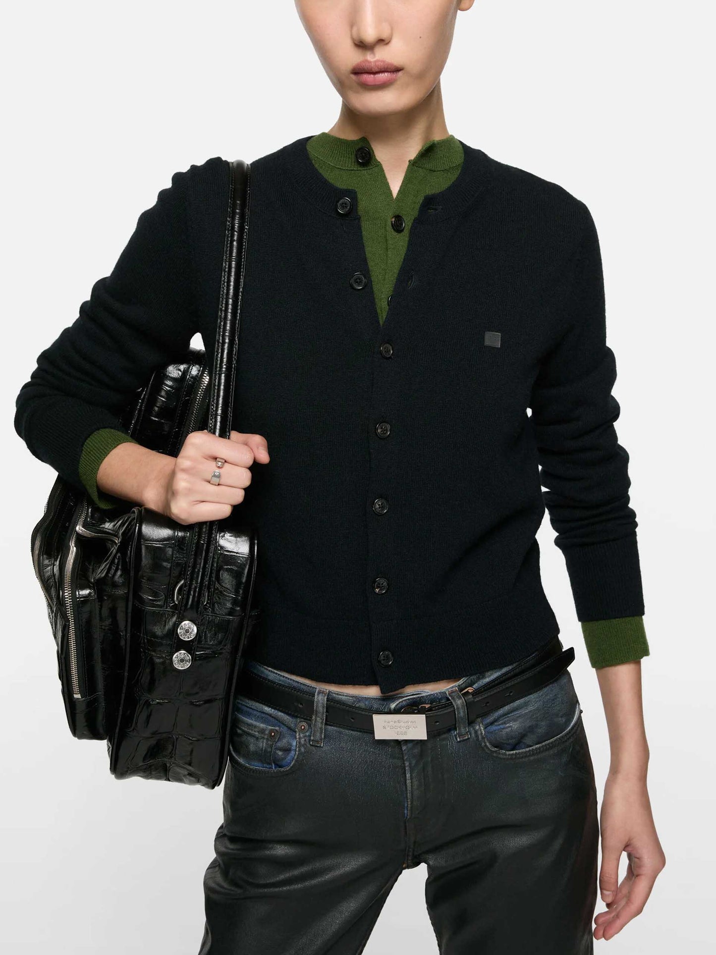 ACNE STUDIOS - Cardigan mit Face Logo für Damen in Schwarz - Black