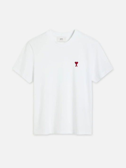 AMI PARIS - T-Shirt mit rotem Ami De Coeur Logo in Weiß - White