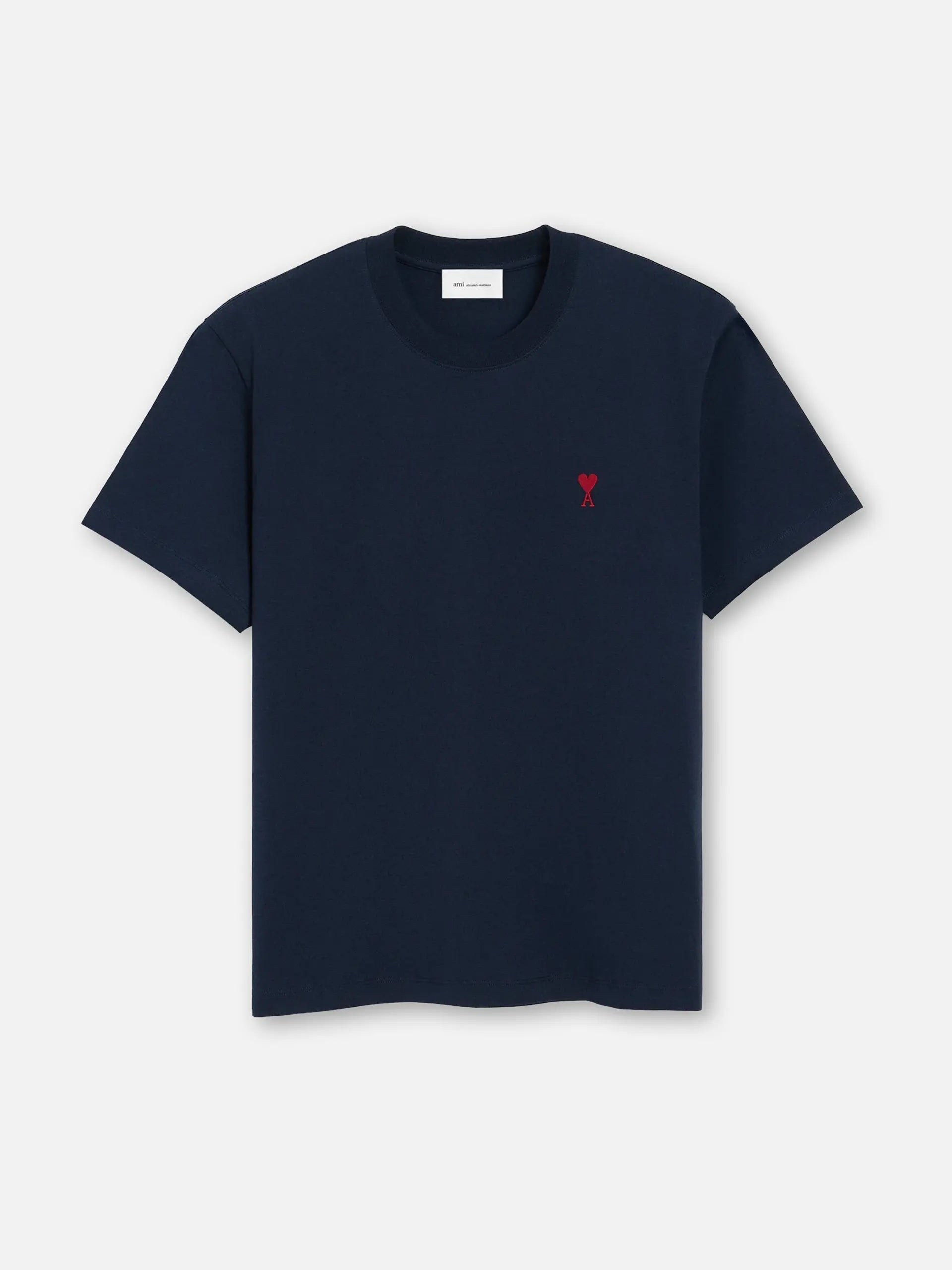 AMI PARIS - Basic T-Shirt mit rotem Ami De Coeur Logo Dunkelblau - Dark blue