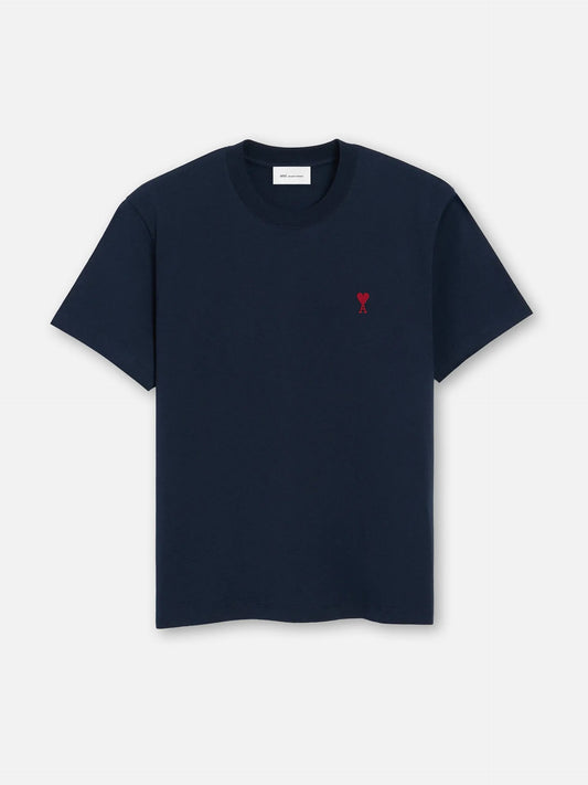 AMI PARIS - Basic T-Shirt mit rotem Ami De Coeur Logo Dunkelblau - Dark blue