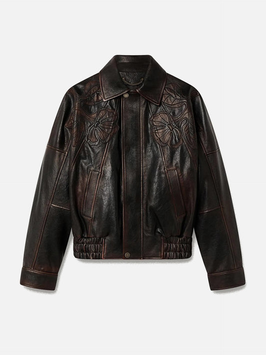 GOLDEN GOOSE - Lederjacke mit Blumen-Stickerei für Damen