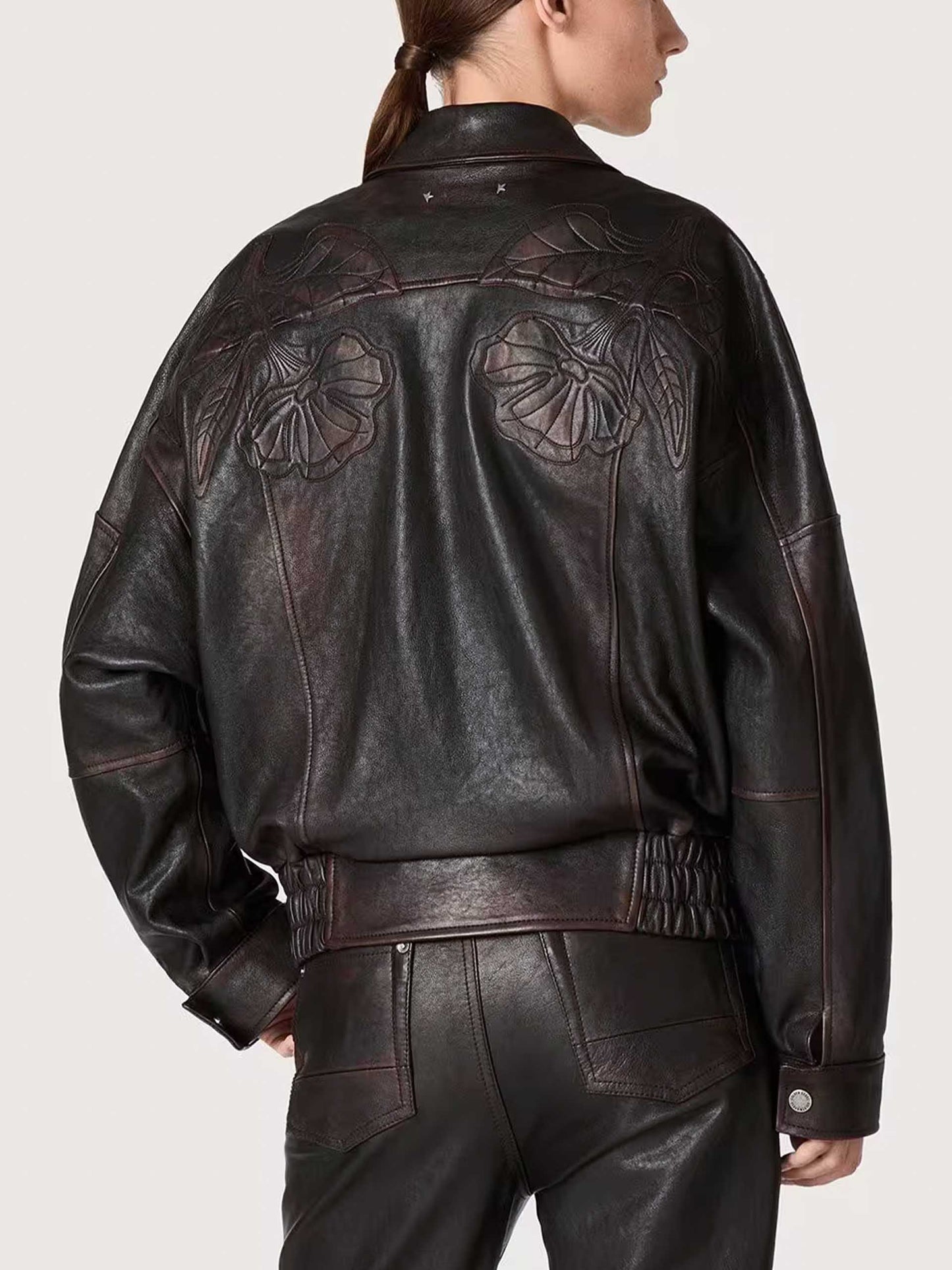 GOLDEN GOOSE - Lederjacke mit Blumen-Stickerei für Damen