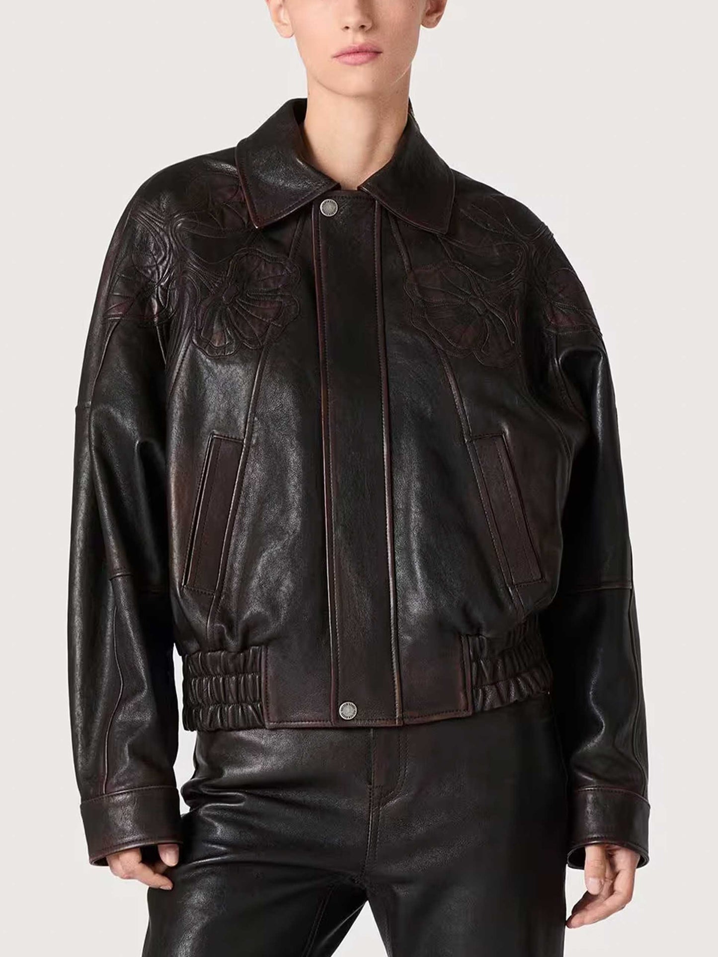 GOLDEN GOOSE - Lederjacke mit Blumen-Stickerei für Damen