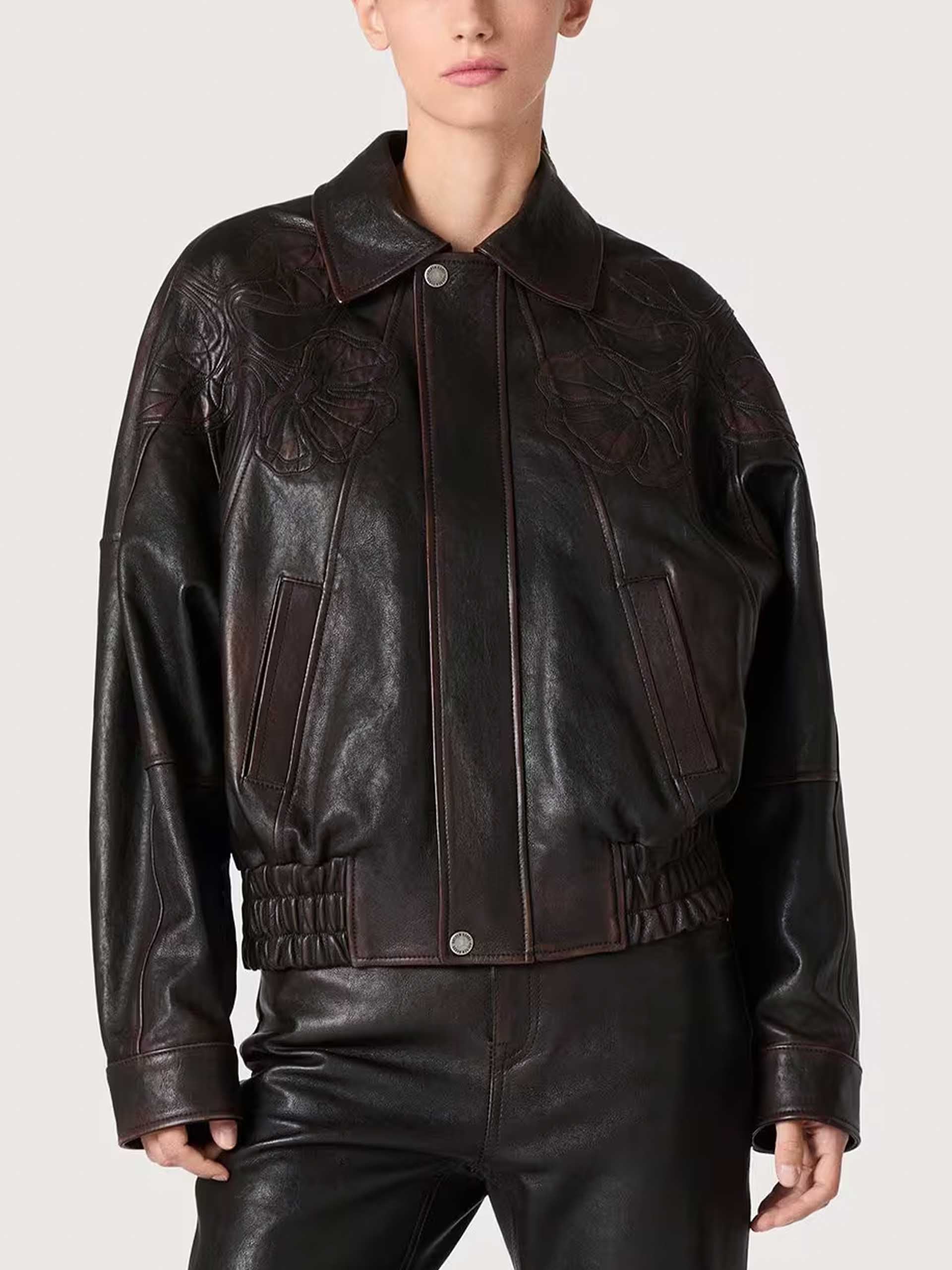 GOLDEN GOOSE - Lederjacke mit Blumen-Stickerei für Damen