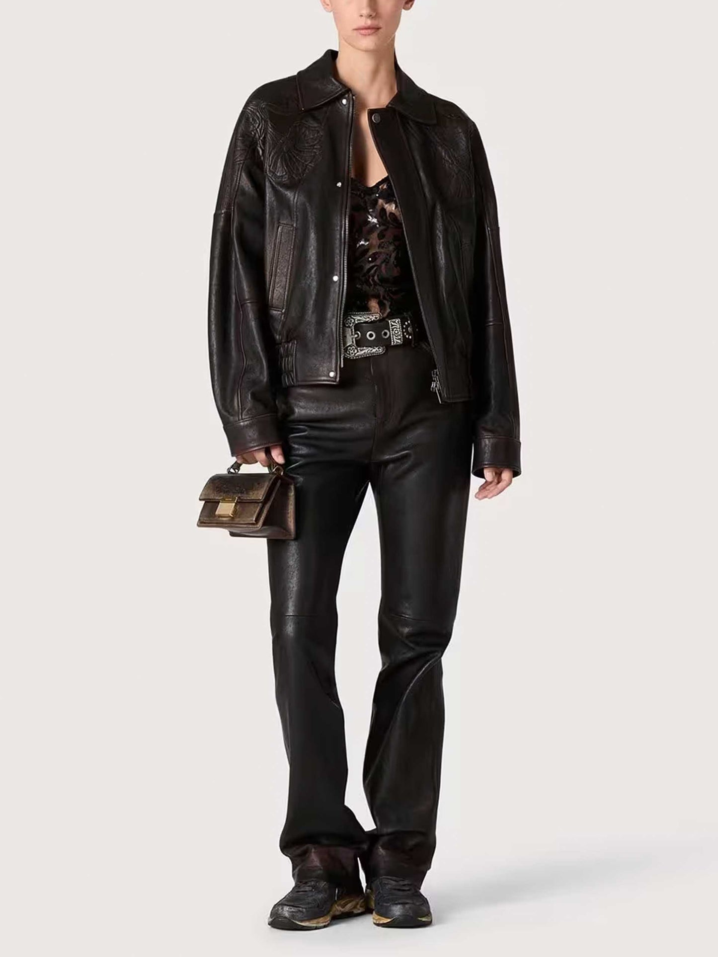 GOLDEN GOOSE - Lederjacke mit Blumen-Stickerei für Damen