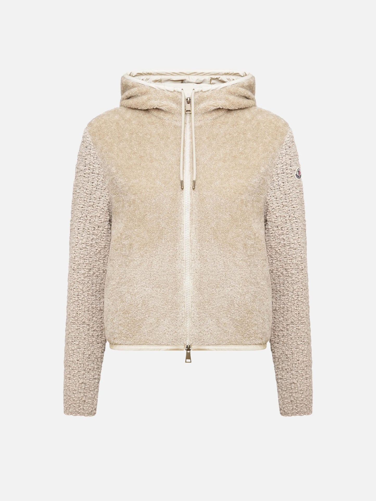 MONCLER - Cardigan aus Bouclé und Teddy für Damen in Creme Beige