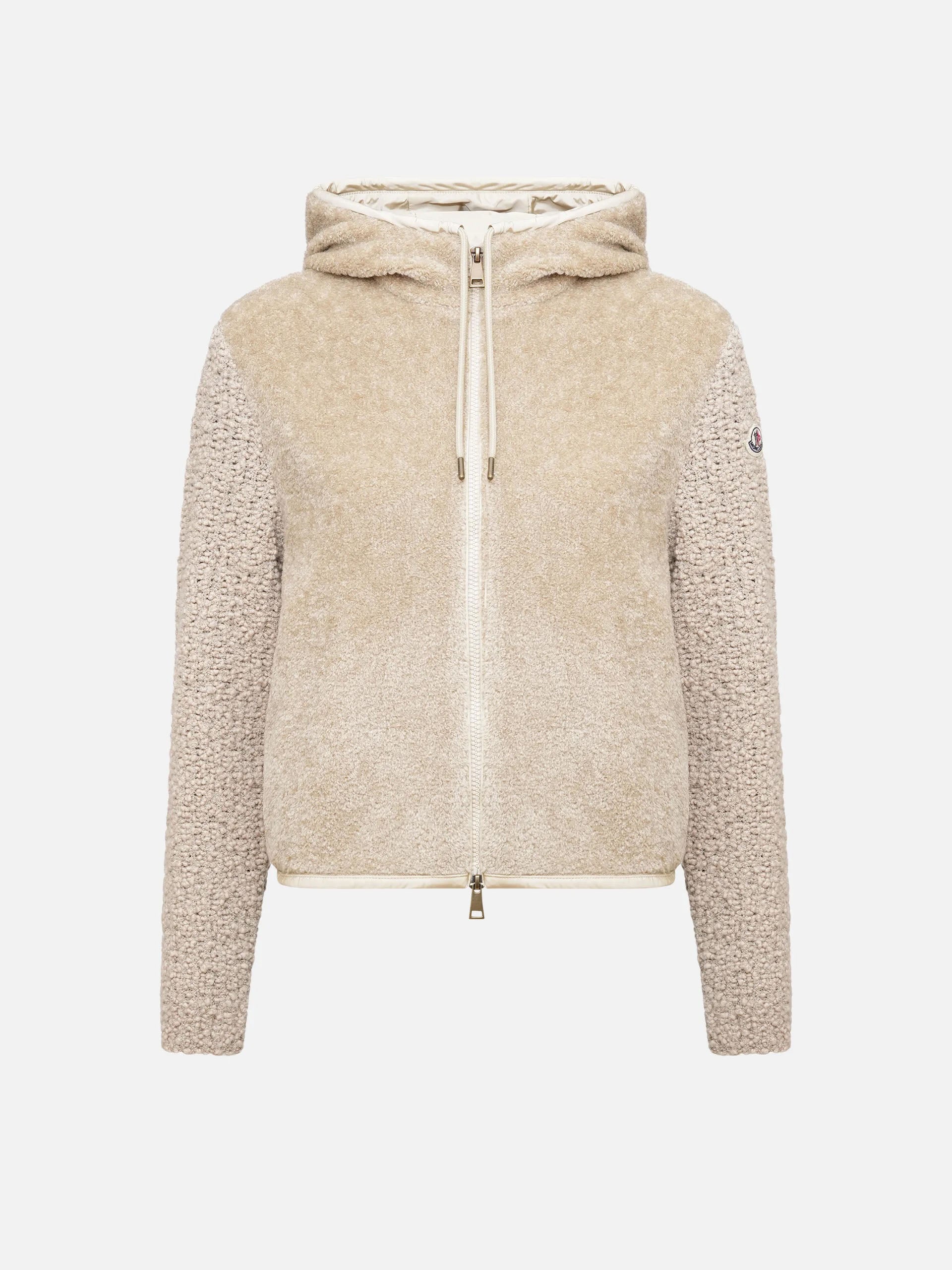 MONCLER - Cardigan aus Bouclé und Teddy für Damen in Creme Beige