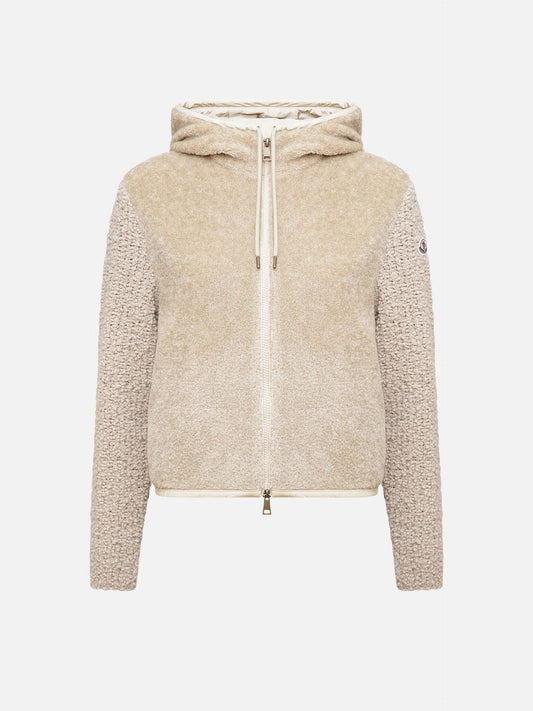 MONCLER - Cardigan aus Bouclé und Teddy für Damen in Creme Beige