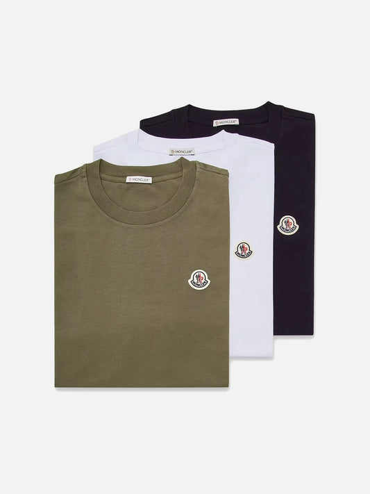 MONCLER - T-Shirt mit Logo im 3er-Pack für Herren in Olivgrün Schwarz Weiß